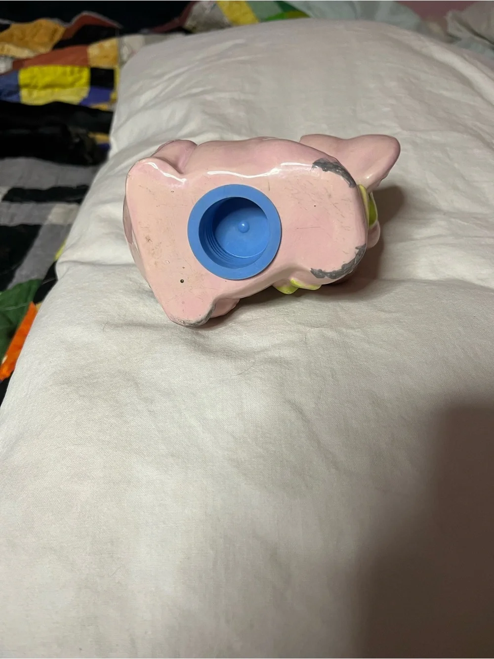Pink Ceramic Elephant Bank with Lime Green Accents